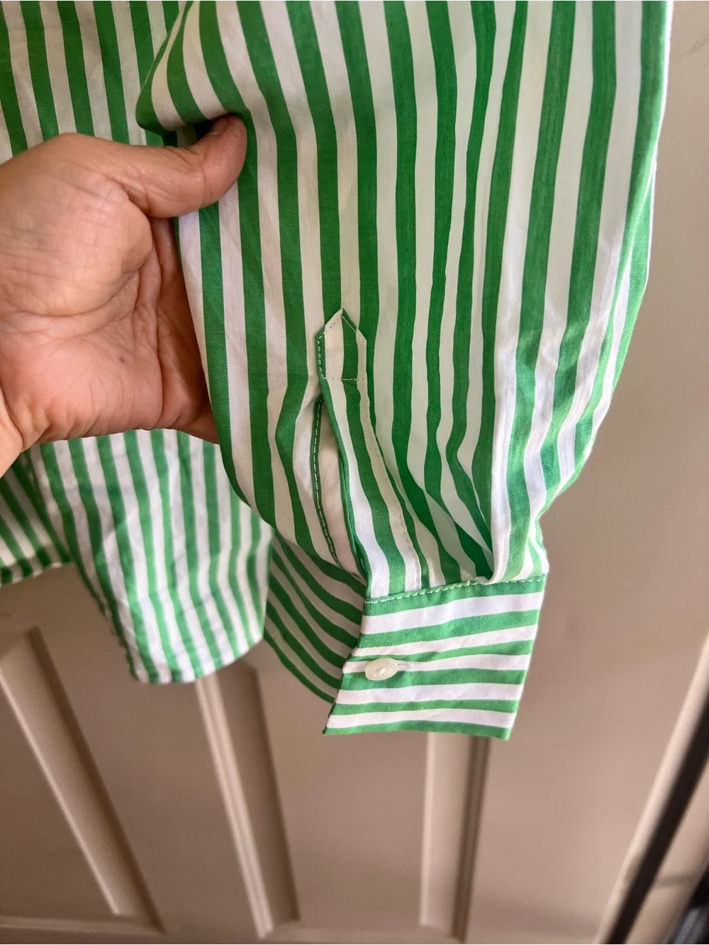 Nautica Jeans Green & White Striped Buttonless Shirt - Picture 4 of 6